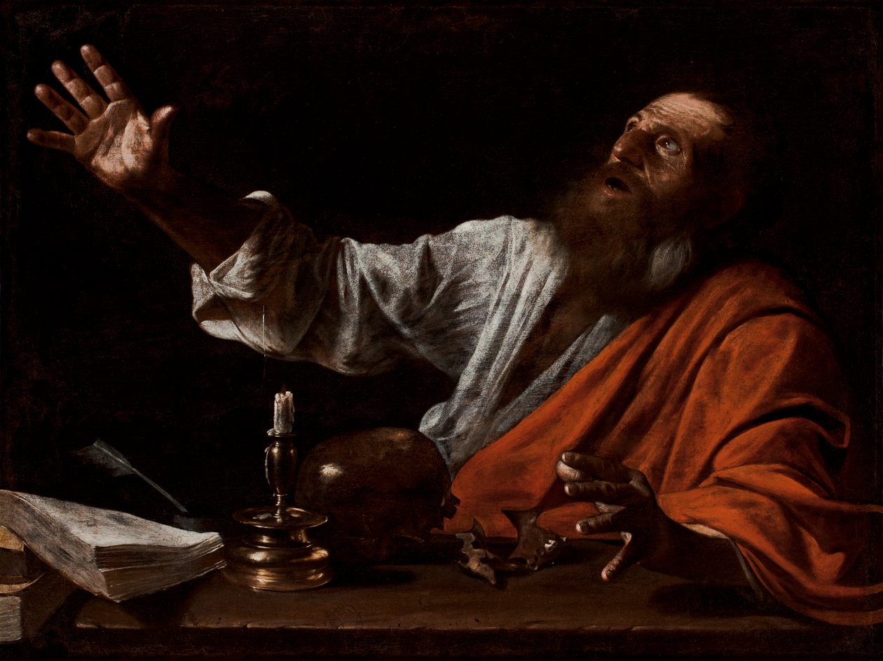 A Visão de São Jerônimo, primeira metade do século XVII (óleo sobre tela) de Michelangelo (follower of) Caravaggio