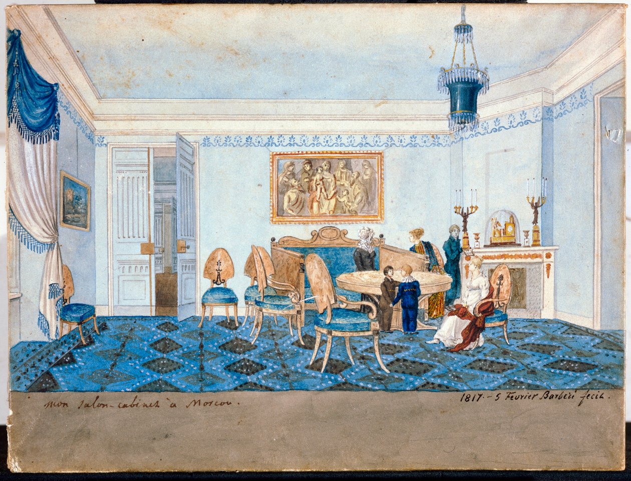 Vista do salão na residência da Princesa Zinaida Alexandrovna Volkonskaia (1792-1862) em Moscovo - Trabalho de Michelangelo Barberi (activo no início do século XIX) de Michelangelo Barberi