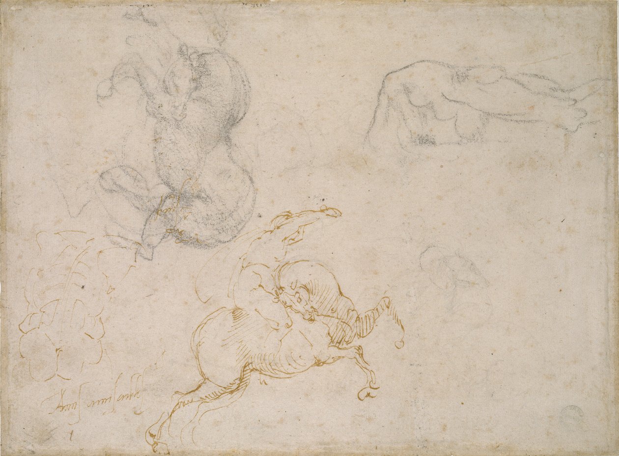 A Horseman cobrando e outros estudos, século 16 de Michelangelo Buonarroti