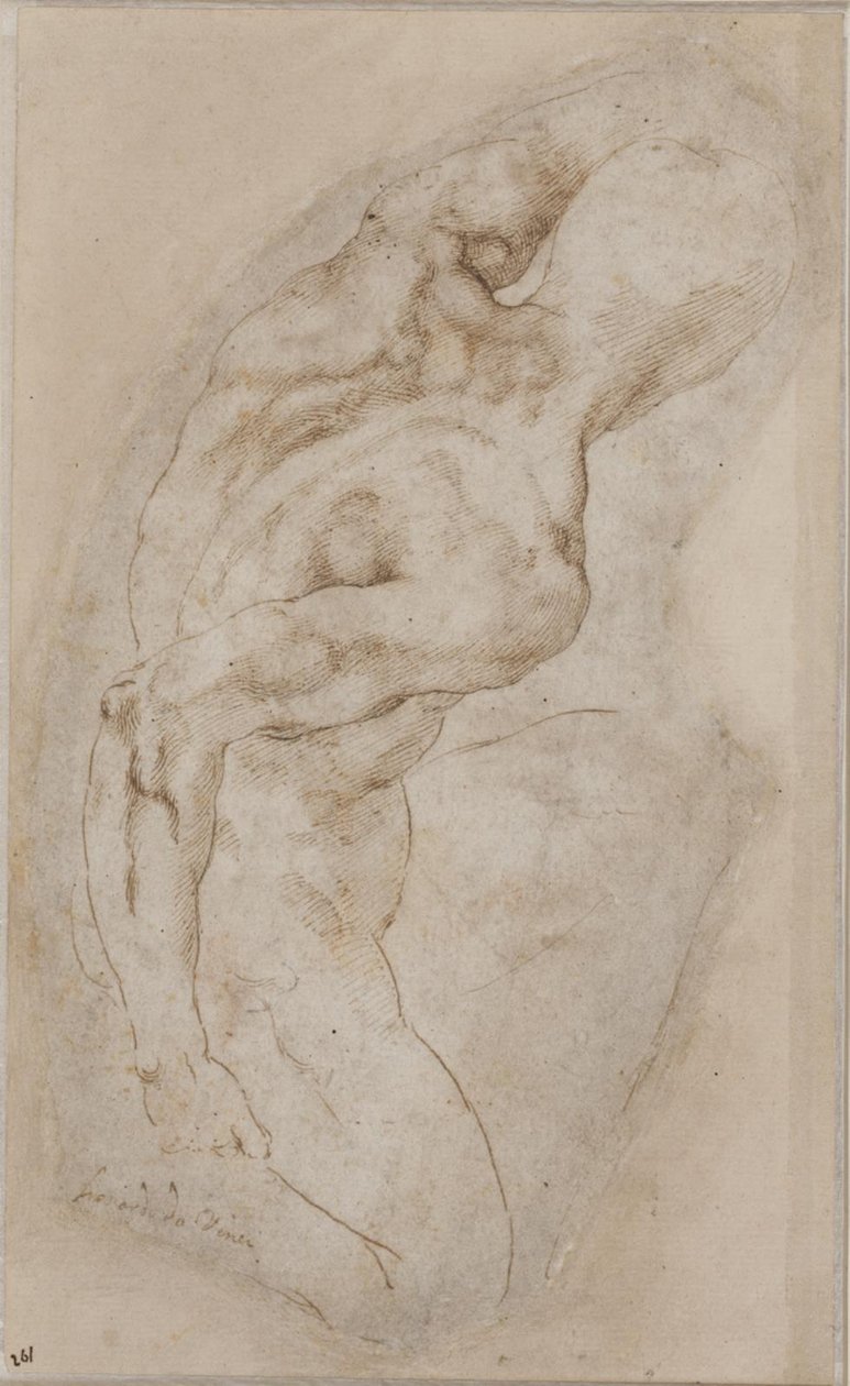 Um jovem ajoelhado visto por trás de Michelangelo Buonarroti