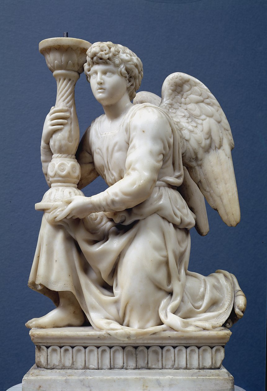 Anjo segurando um candelabro, 1495 (mármore) de Michelangelo Buonarroti
