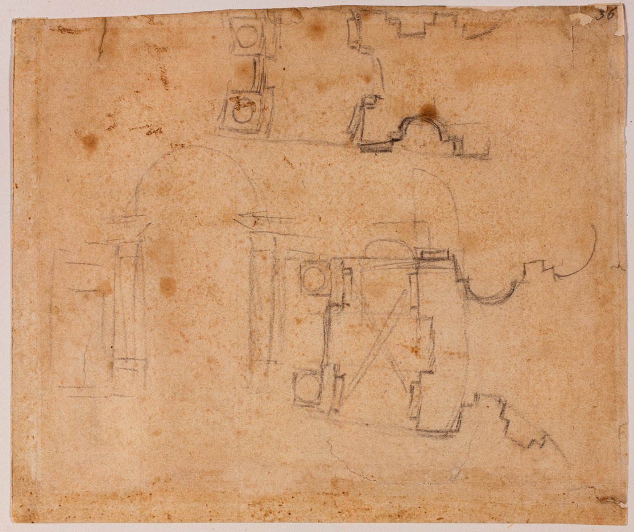 Alçado arquitetónico e planta de pormenor de San Giovanni dei Fiorentini de Michelangelo Buonarroti