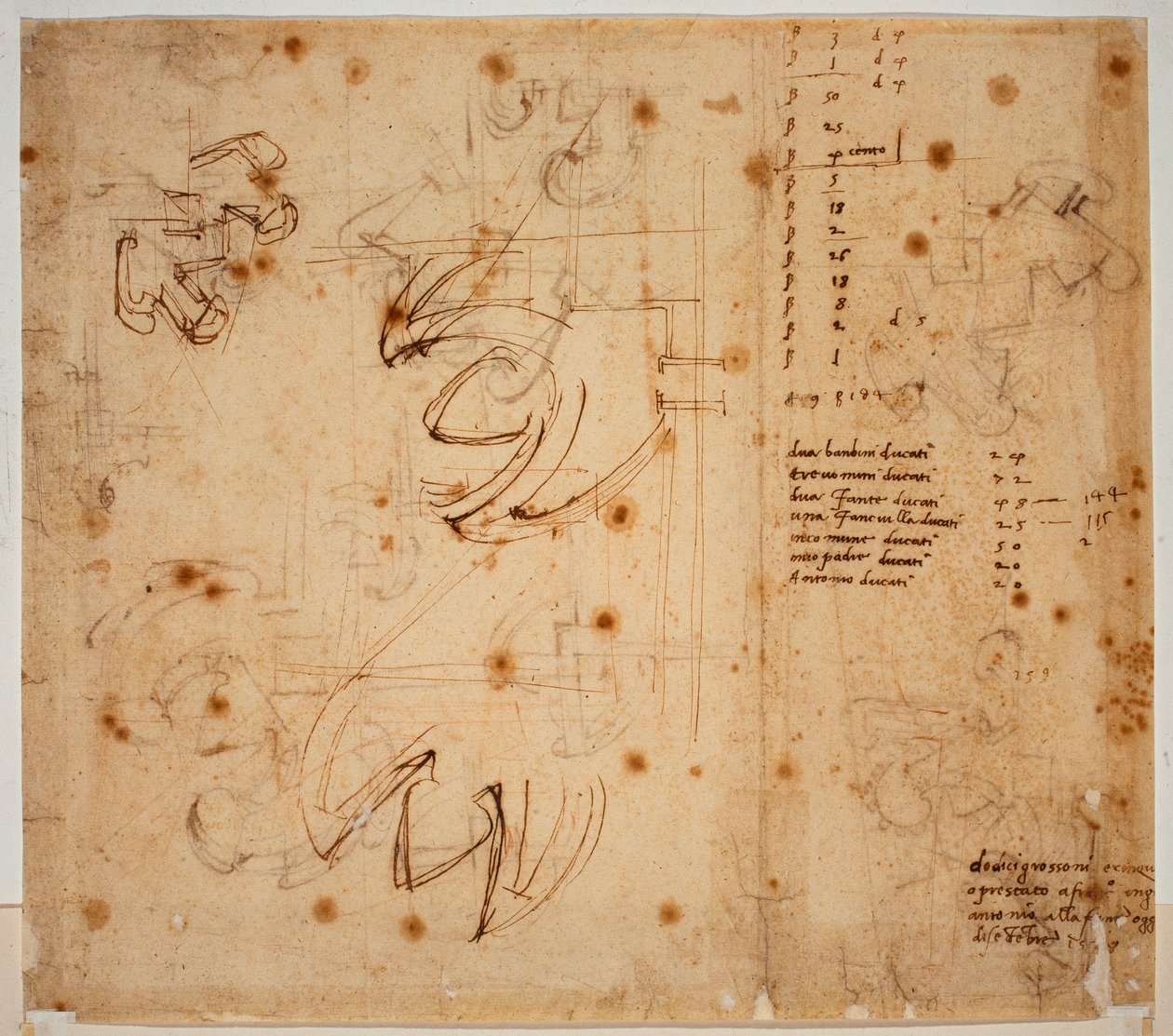 Estudos e contagens de autógrafos de Michelangelo Buonarroti