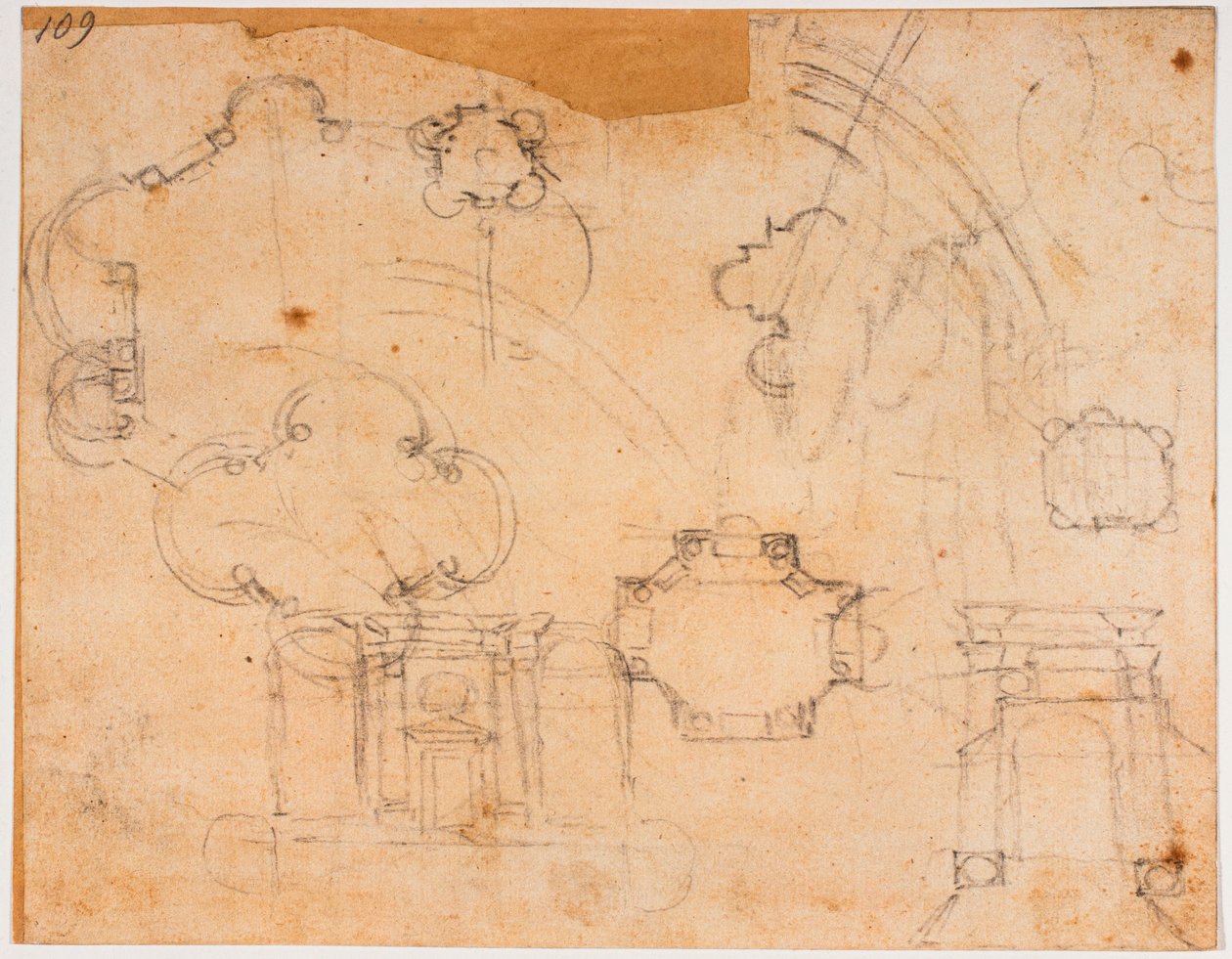 Projectos de construção, alçados e esboços da cúpula da Capela Sforza de Michelangelo Buonarroti