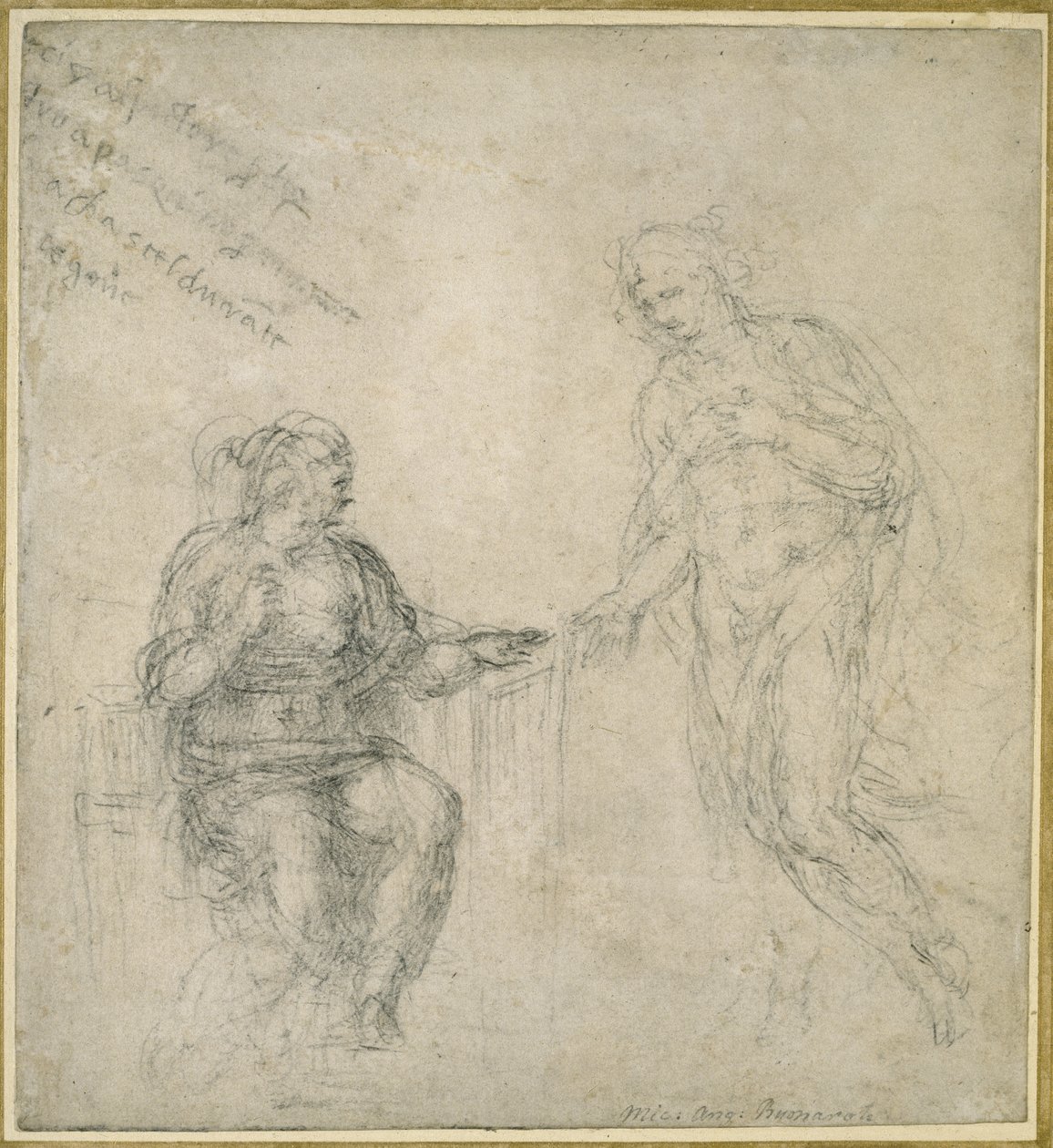 Cristo despedindo-se de sua mãe após a ressurreição (giz preto sobre papel branco) de Michelangelo Buonarroti