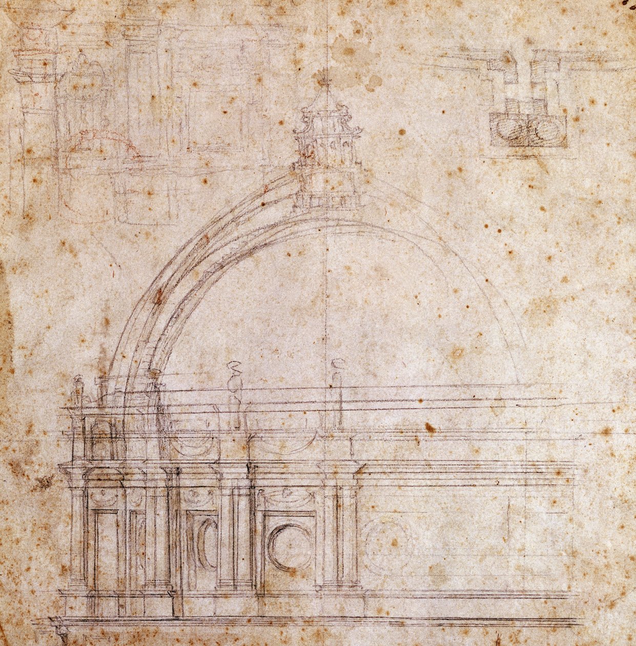 Desenhos para a cúpula da Basílica de São Pedro no Vaticano, desenho de Michelangelo (1475-1564), Itália de Michelangelo Buonarroti