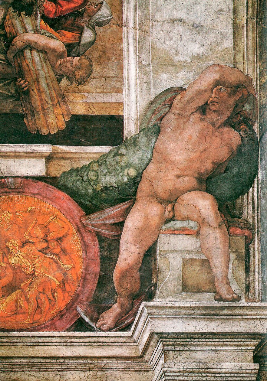 Detalhe do teto da Capela Sistina no Vaticano, 1508-1512.   de Michelangelo Buonarroti