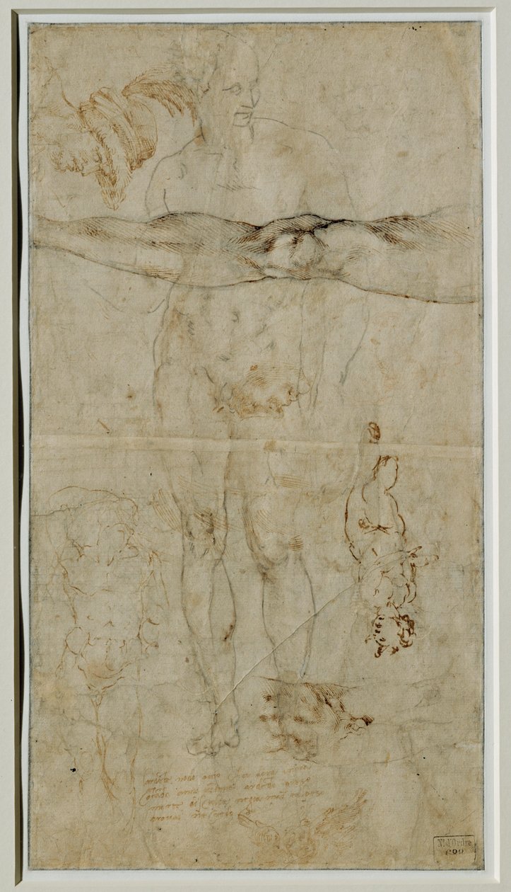 Vários estudos de figuras, inscrição baseada num soneto de Petrarca, cerca de 1506 ... de Michelangelo Buonarroti
