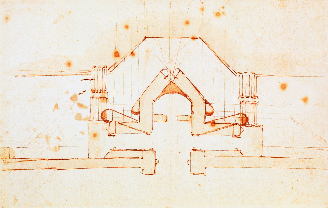 Desenho de fortificações para Florença, desenho de Michelangelo Buonarroti (1475-1564), Itália de Michelangelo Buonarroti