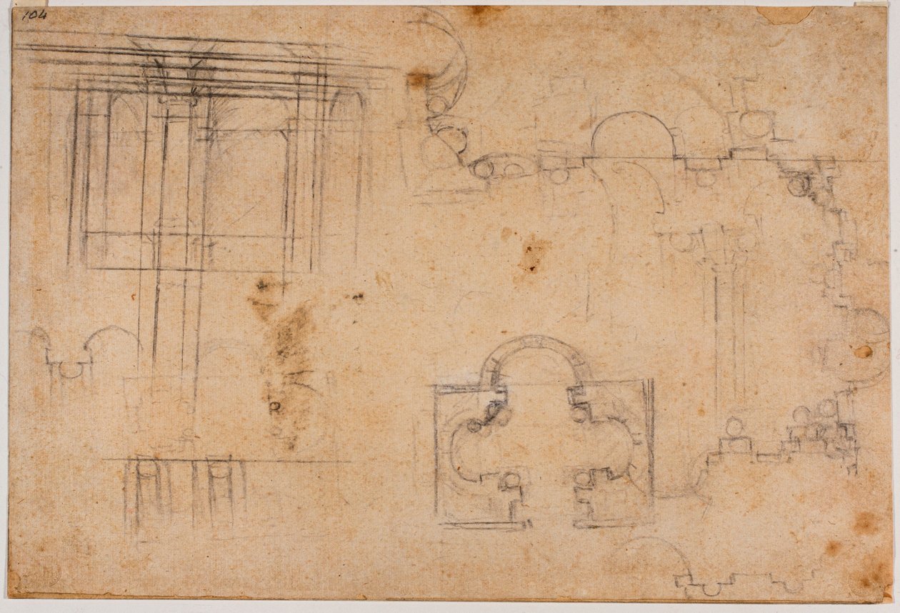 Planta baixa e alçados arquitectónicos da Capela Sforza de Michelangelo Buonarroti