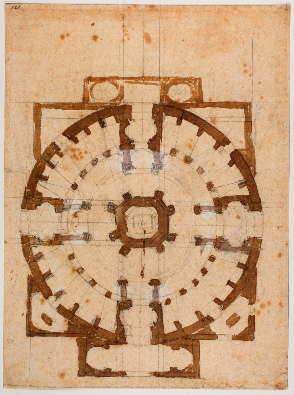 Planta baixa de San Giovanni dei Fiorentini de Michelangelo Buonarroti
