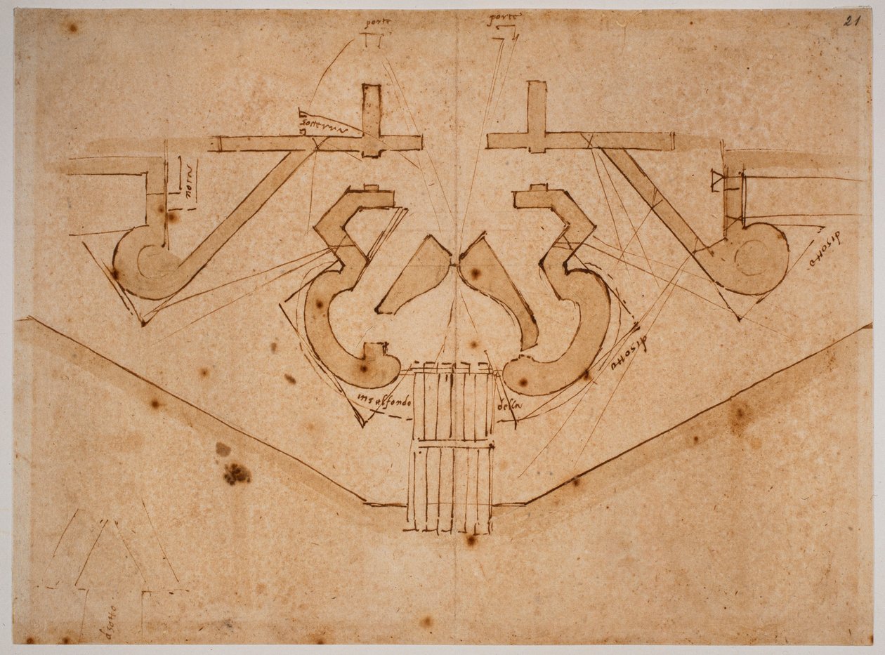 Conceção da fortificação de uma porta de entrada de Michelangelo Buonarroti