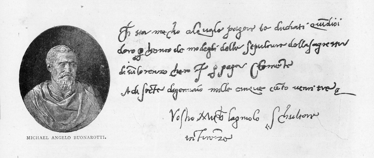 Escrita e assinatura de Michelangelo Buonarroti (caneta e tinta no papel) de Michelangelo Buonarroti