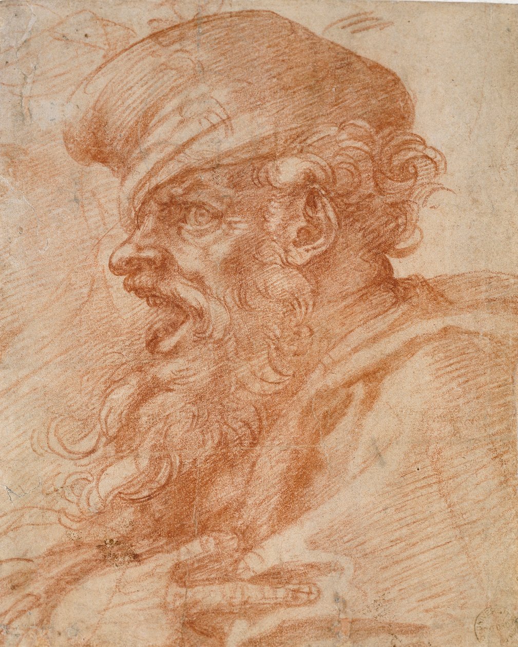 Cabeça de um homem barbudo gritando, século XVI de Michelangelo Buonarroti