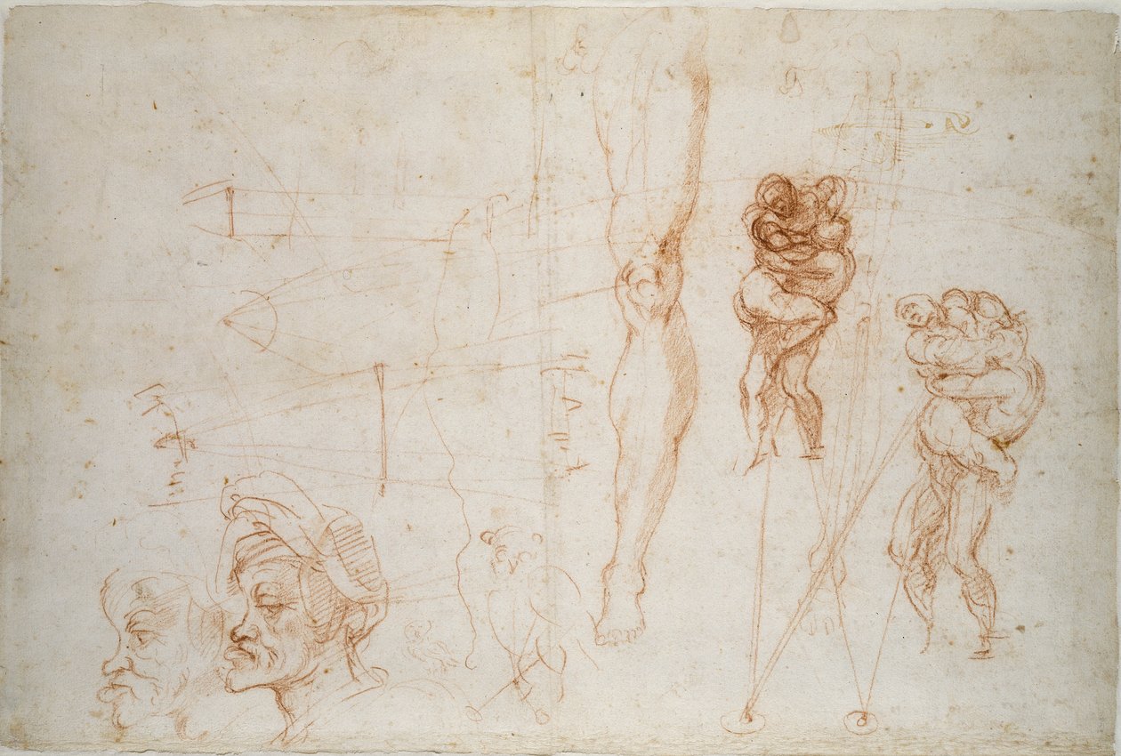 Hércules e Antaeus e outros estudos, século XVI de Michelangelo Buonarroti
