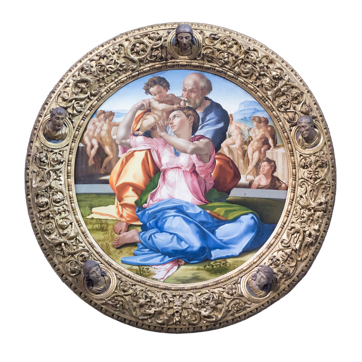 Sagrada família com o jovem São João Baptista, conhecido como "Doni tondo" de Michelangelo Buonarroti