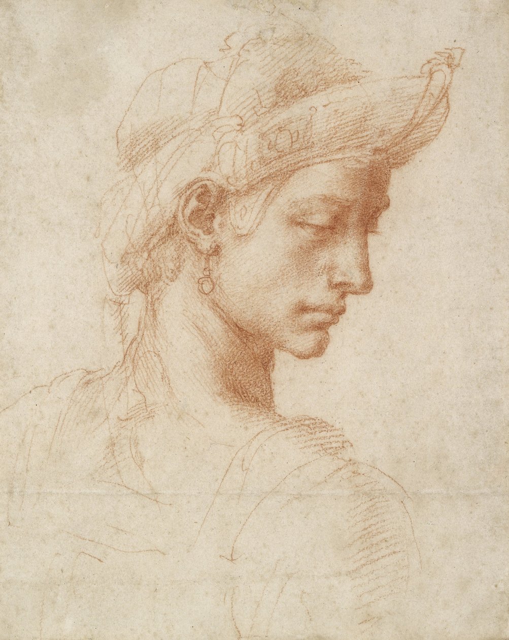 Cabeça Ideal, c.1518-20 (giz vermelho sobre papel) de Michelangelo Buonarroti