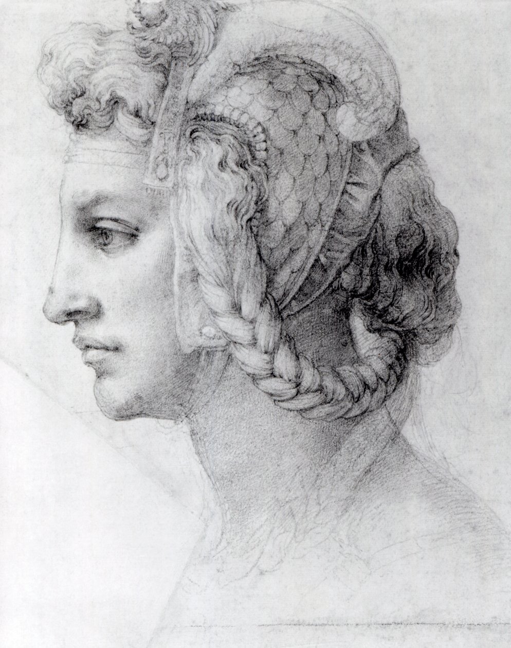Cabeça Ideal de Mulher, c.1525-28 (giz preto sobre papel) de Michelangelo Buonarroti