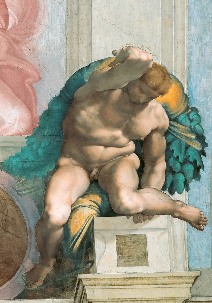 Ignudo Sistine Chapel ceiling in the Vatican, 1508-1512. de Michelangelo Buonarroti
