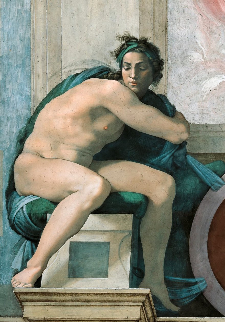 Ignudo Sistine Chapel ceiling in the Vatican, 1508-1512. de Michelangelo Buonarroti