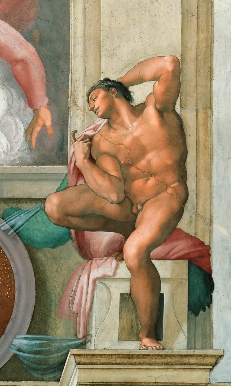 Ignudo Sistine Chapel ceiling in the Vatican, 1508-1512. de Michelangelo Buonarroti