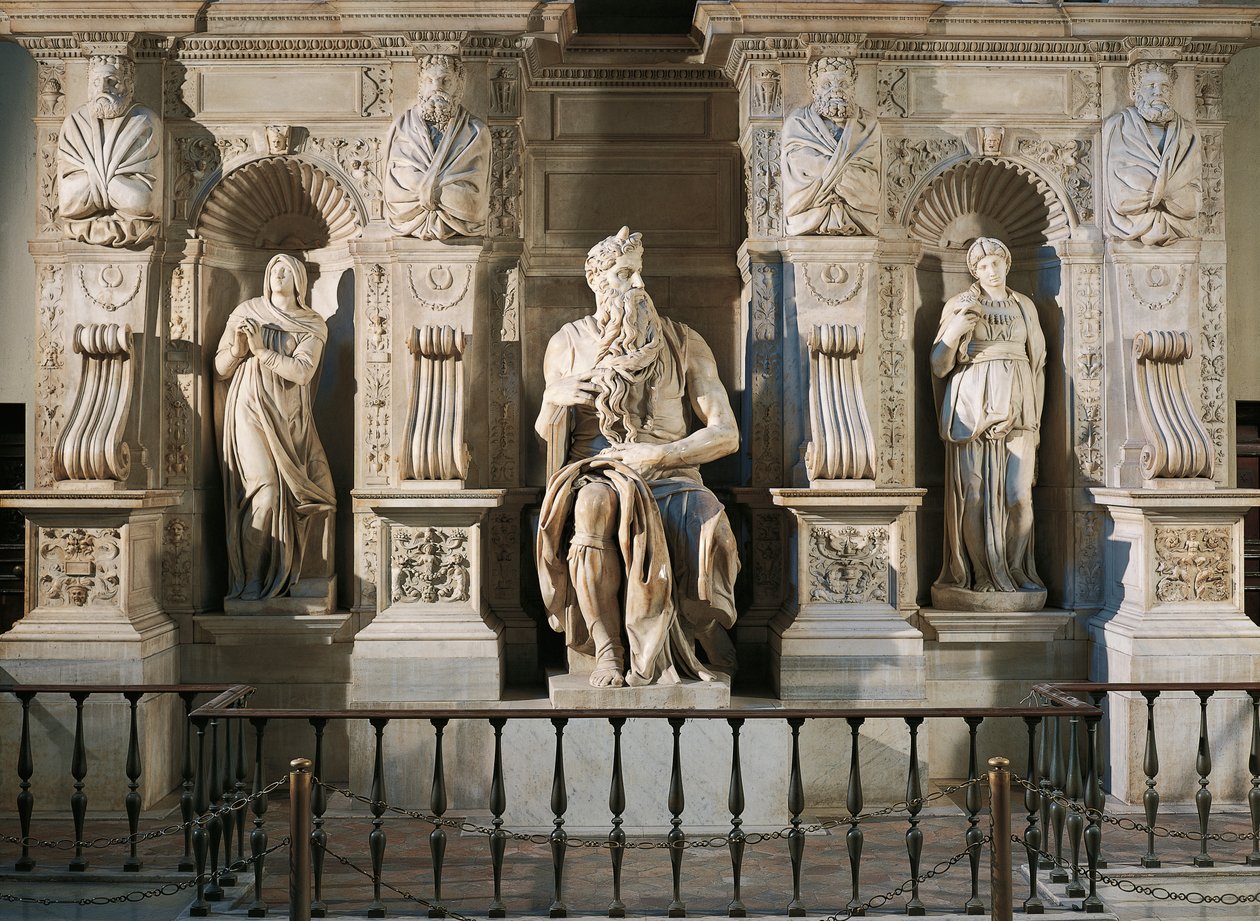 Itália, Roma, Basílica de São Pedro, Raquel, Moisés e Léia, detalhe do túmulo de Júlio II, cerca de 1515, de Michelangelo (1475-1564) de Michelangelo Buonarroti