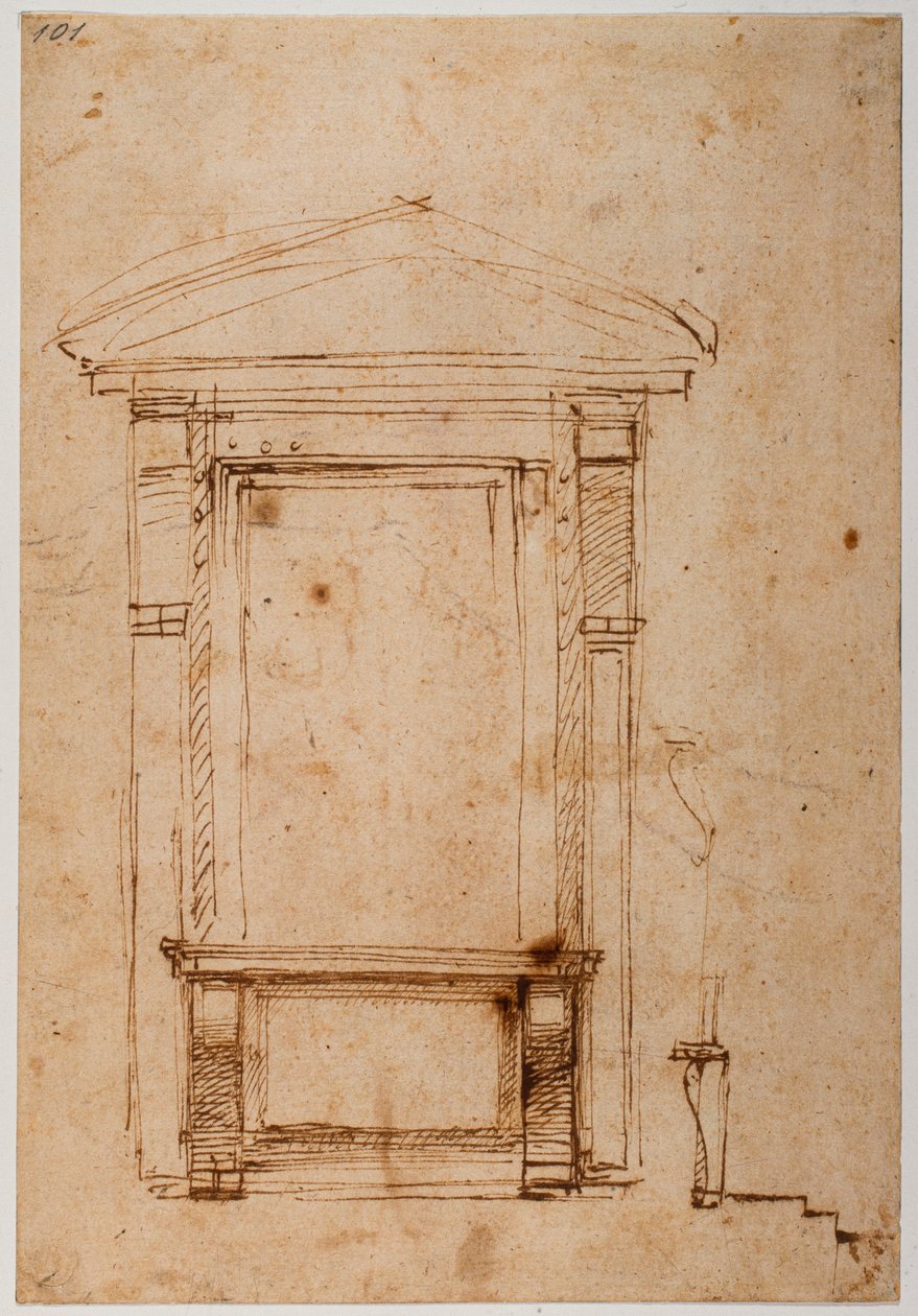 Janela ajoelhada para o palácio dos Médicis, c. 1517 (desenho) de Michelangelo Buonarroti