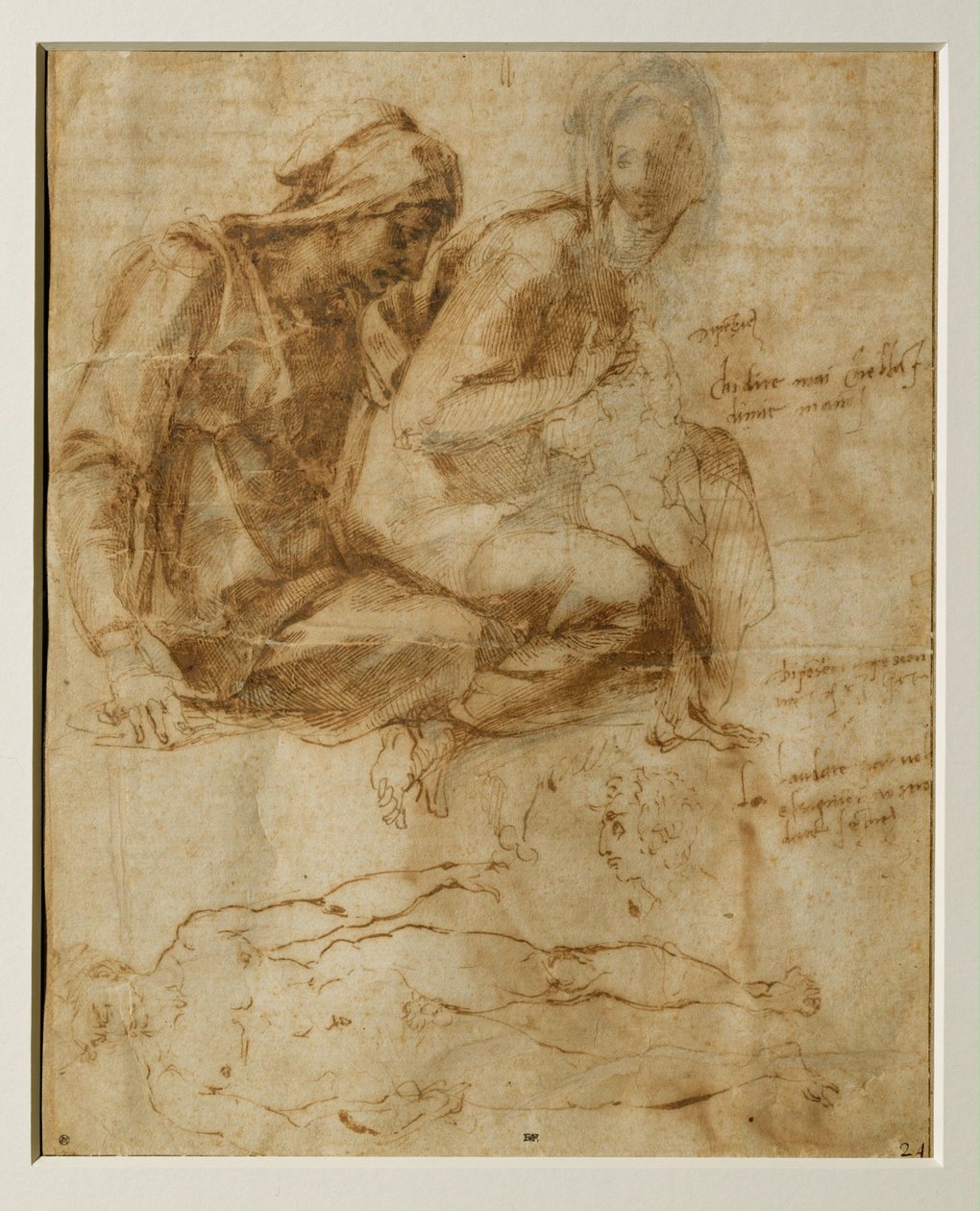 A Virgem, o Menino e Santa Ana, um nu masculino ... de Michelangelo Buonarroti