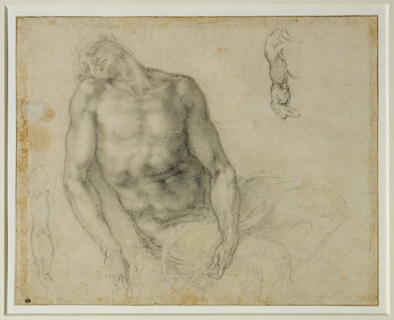 O Cristo morto e duas repetições do braço direito ... de Michelangelo Buonarroti