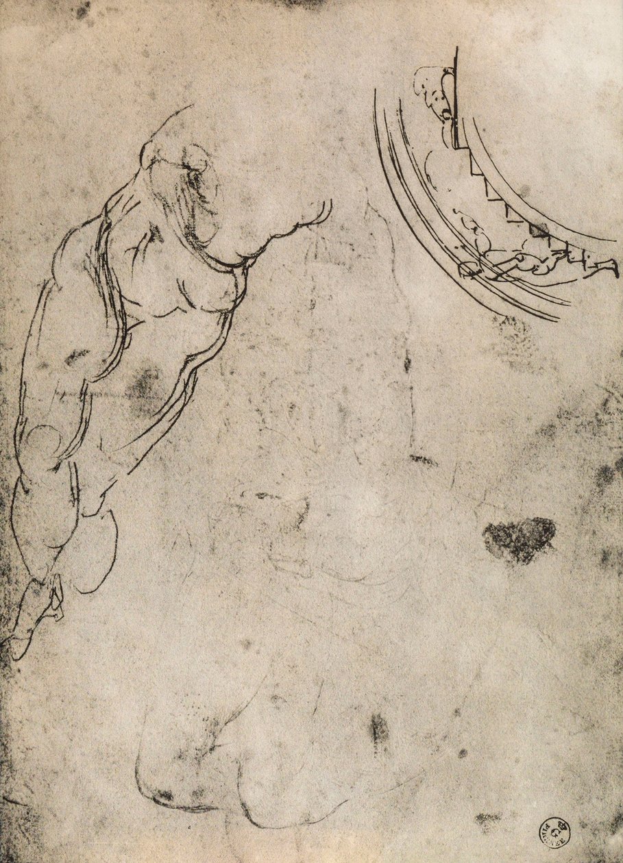 Pernas masculinas, estudo de Michelangelo. Gabinete de Desenhos e Gravuras, Galeria Uffizi, Florença de Michelangelo Buonarroti