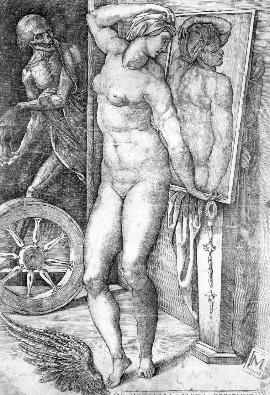 Nua se olhando em um espelho, estampa feita por Monogrammist de Michelangelo Buonarroti