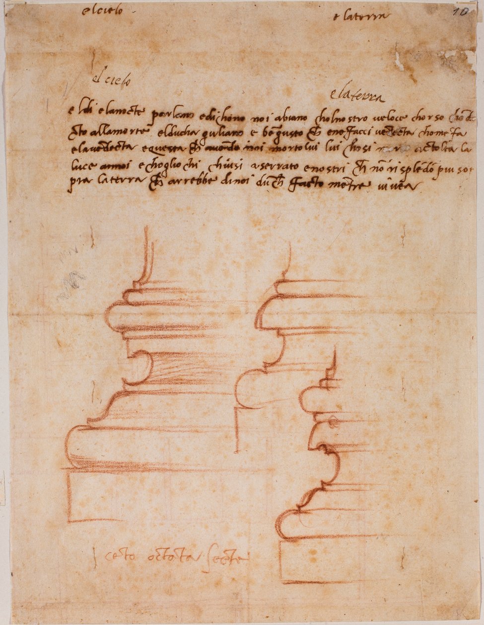Bases de pilares para a Sacristia Nova, inscrições manuscritas de Michelangelo Buonarroti