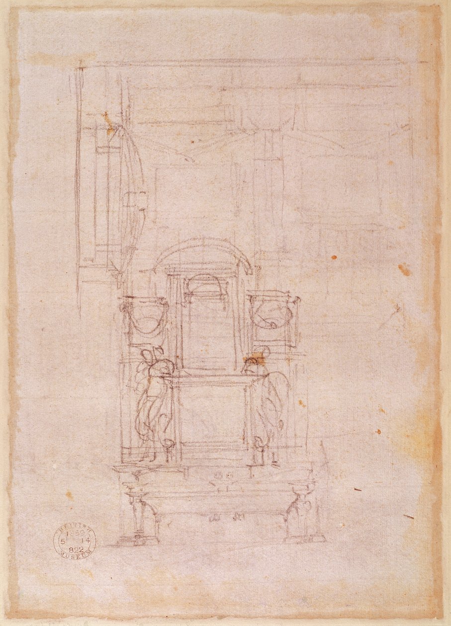 Desenho preparatório para o túmulo do Papa Júlio II de Michelangelo Buonarroti