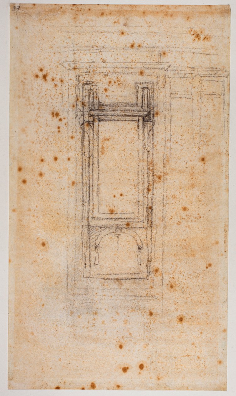 Projeto de uma janela e estudos para o Recetáculo Laurenciano, século XVI (desenho) de Michelangelo Buonarroti