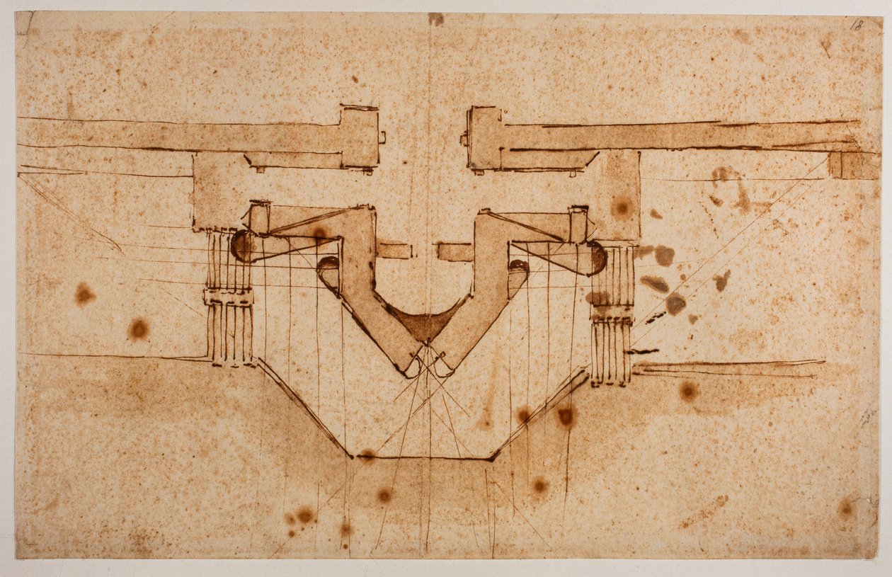 Projeto de fortificação de uma porta, século XVI (desenho) de Michelangelo Buonarroti