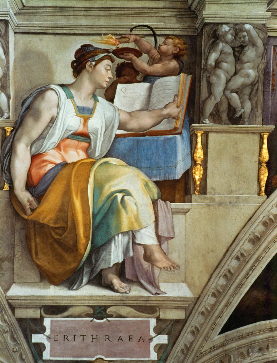 Profetas e Sibyls: Capela Sistina Erythraean Sibyl Sistine no Vaticano, 1508-1512. de Michelangelo Buonarroti