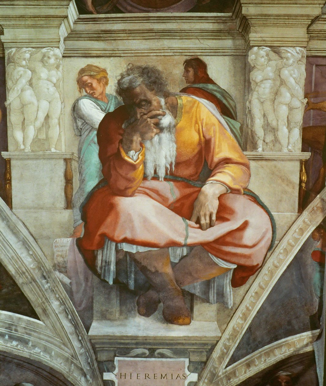 Profetas e Sibyls: Jeremiah Sistine Chapel ceiling in the Vatican, 1508-1512. de Michelangelo Buonarroti