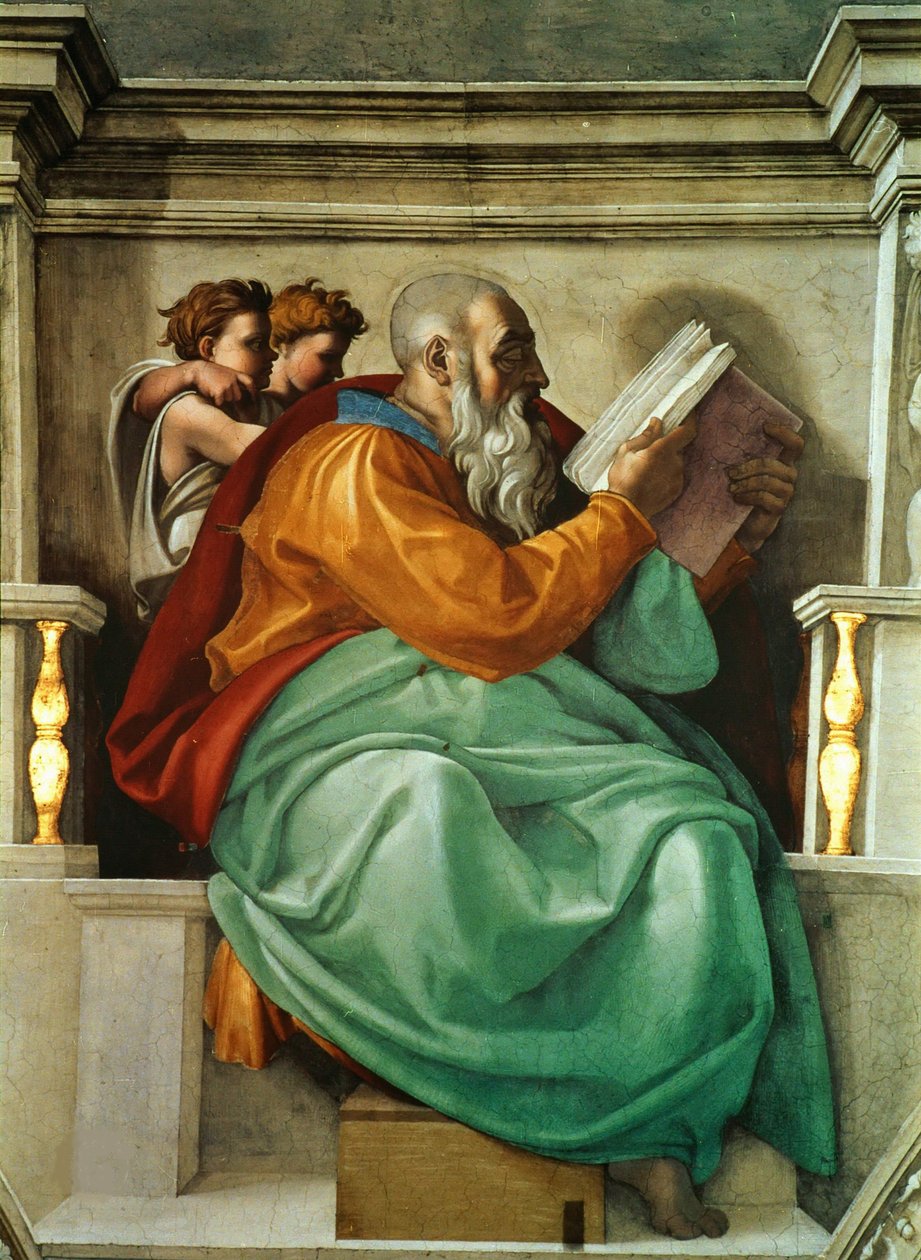 Profetas e Sibyls: Zechariah Sistine Chapel ceiling in the Vatican, 1508-1512. de Michelangelo Buonarroti