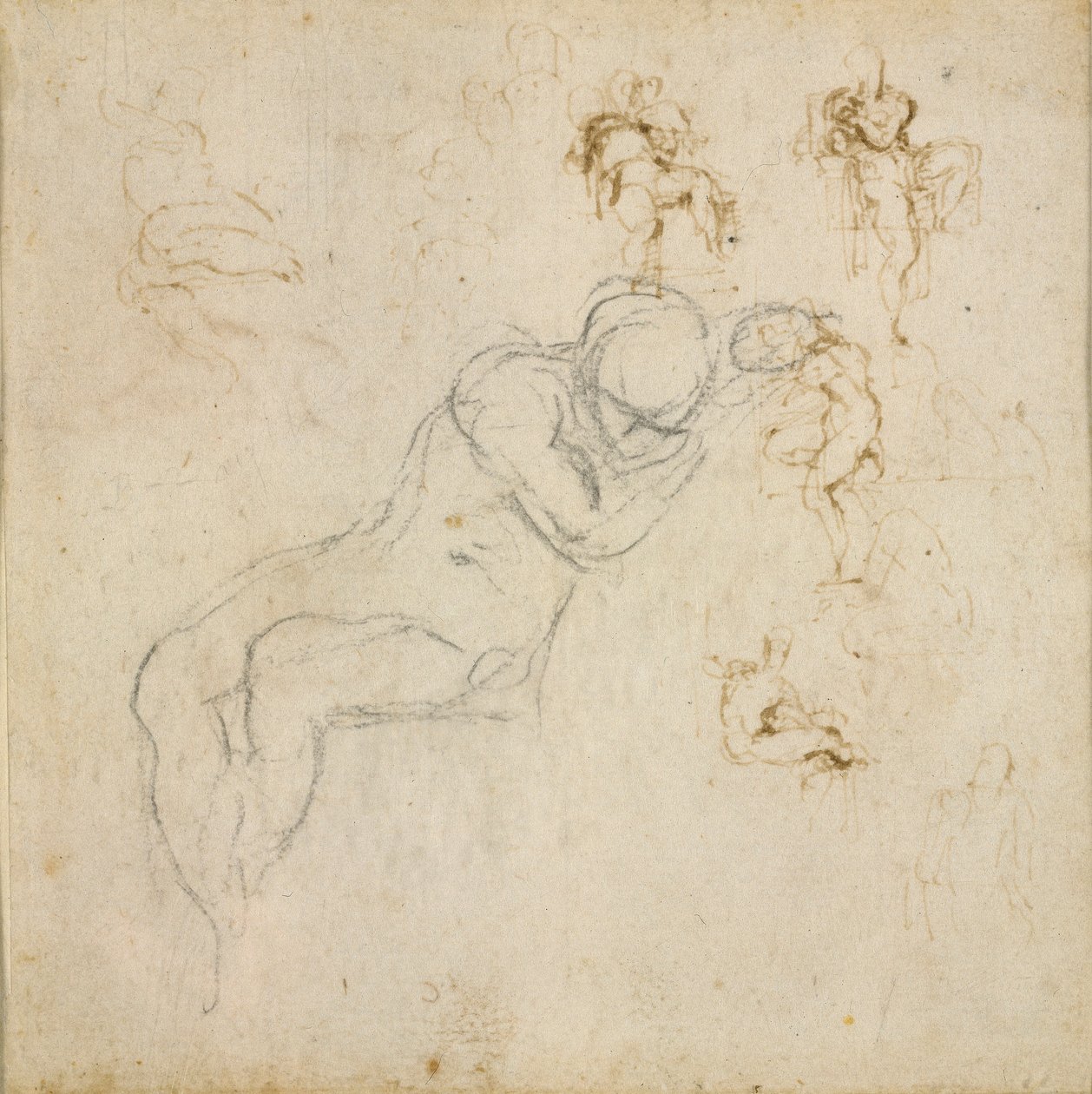 Reto: Estudos de Oito Figuras. Verso: Estudo de Figuras, c1490-1560 de Michelangelo Buonarroti