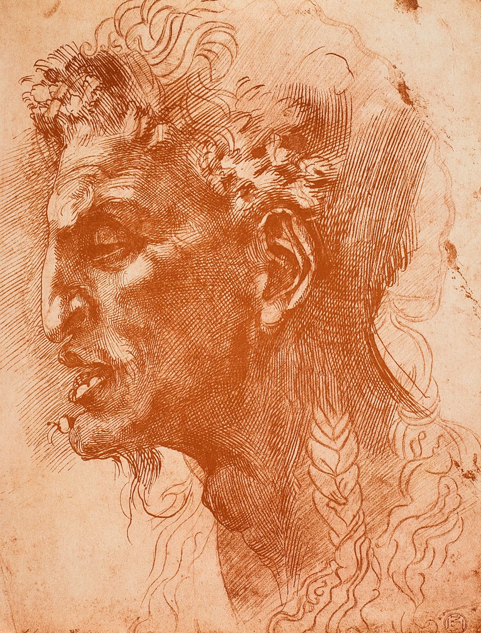 Cabeça dos Sátiros; desenho de Michelangelo. O louvre, paris de Michelangelo Buonarroti