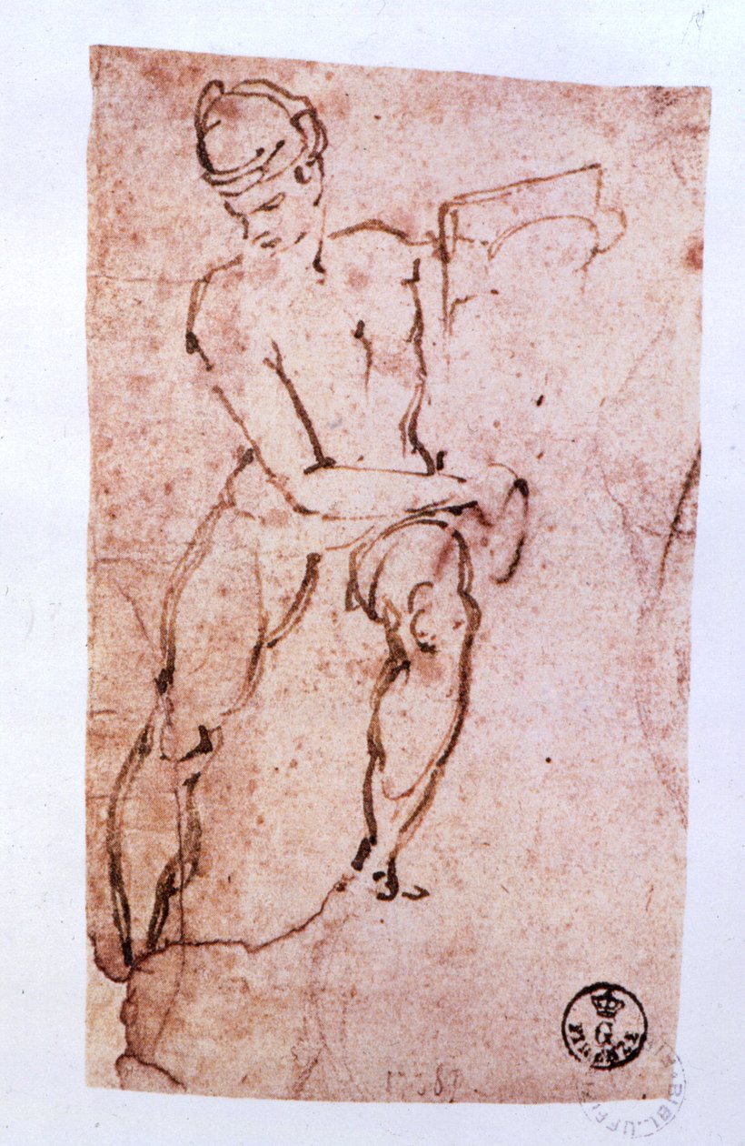 Teto da Capela Sistina (1508-12): esboço de um apóstolo (caneta e tinta marrom) de Michelangelo Buonarroti