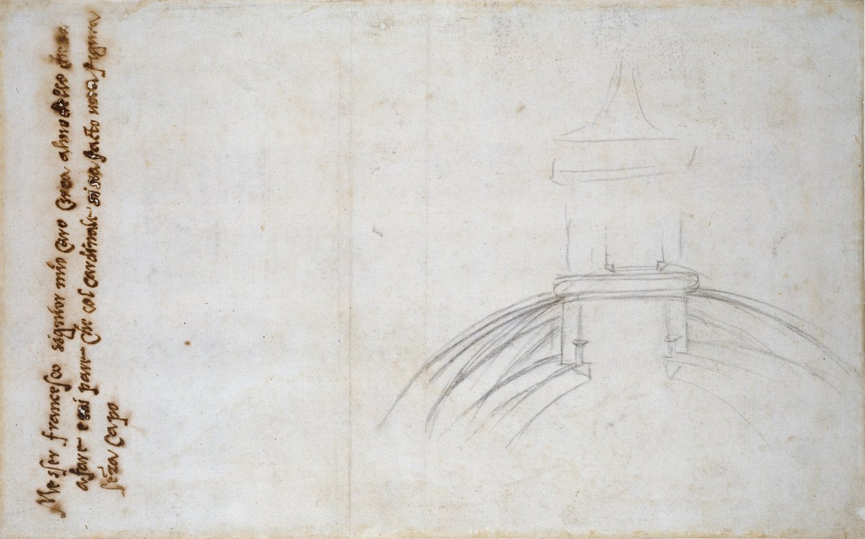 Esboço mostrando a união da lanterna e da cúpula e outros estudos para a Basílica de São Pedro, c1490-1560 de Michelangelo Buonarroti