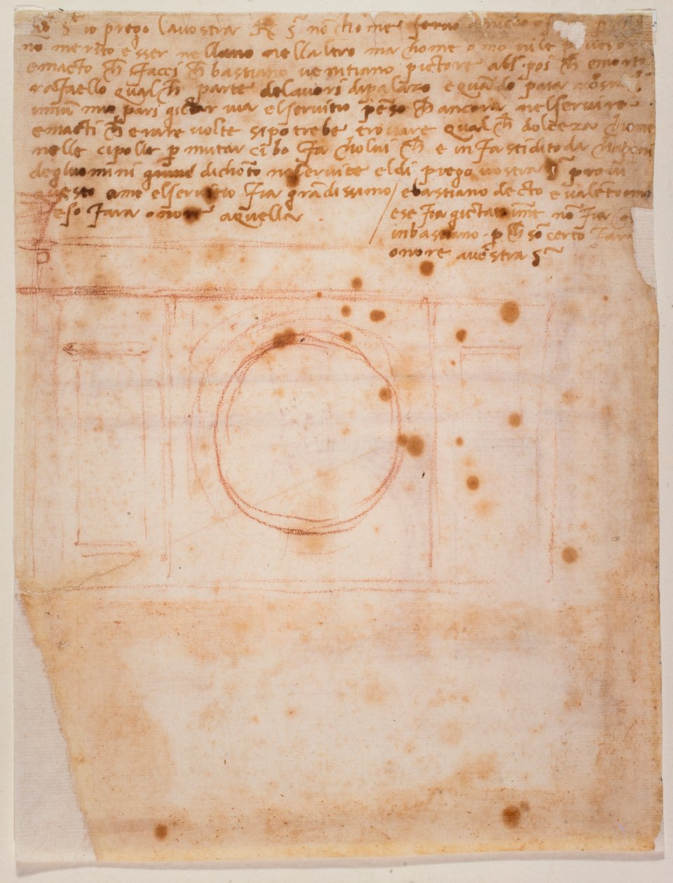 Esboços para o tambor da cúpula de Santa Maria del Fiore e carta ao cardeal de Bibbiena de Michelangelo Buonarroti