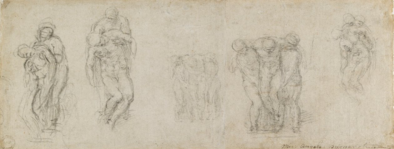 Estudos para uma Pietá e um Sepultamento, século XVI de Michelangelo Buonarroti