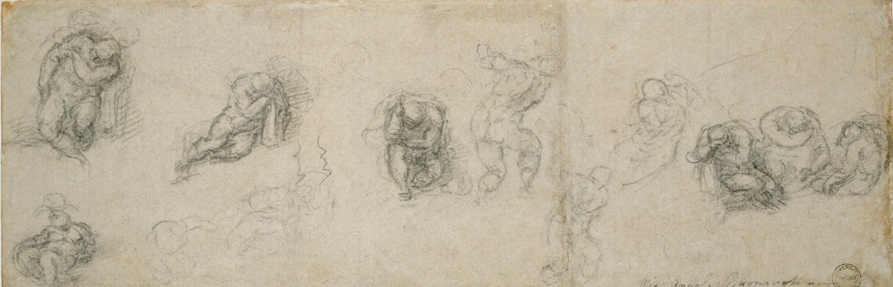 Estudos de um apóstolo adormecido e outras figuras, século XVI de Michelangelo Buonarroti