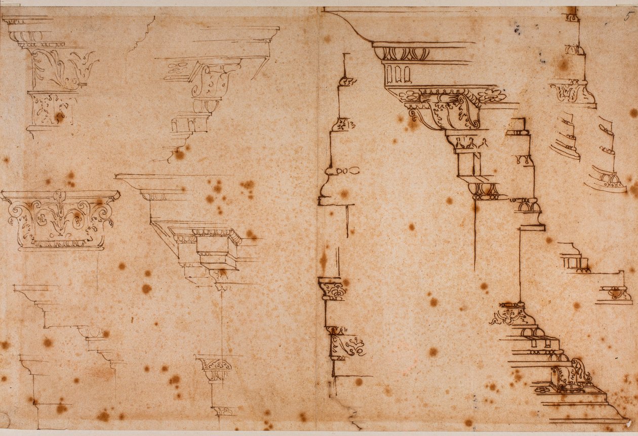 Estudos de elementos arquitectónicos de Michelangelo Buonarroti