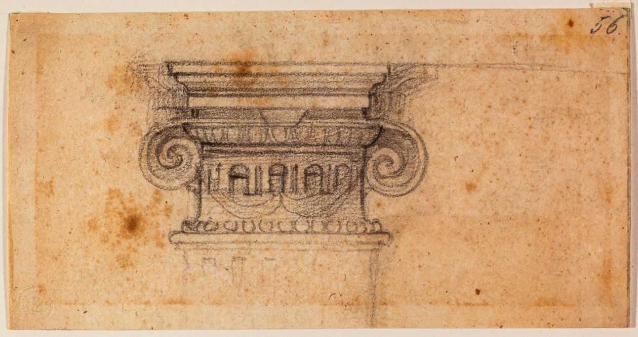 Estudo para uma figura sentada, século XVI (desenho) de Michelangelo Buonarroti