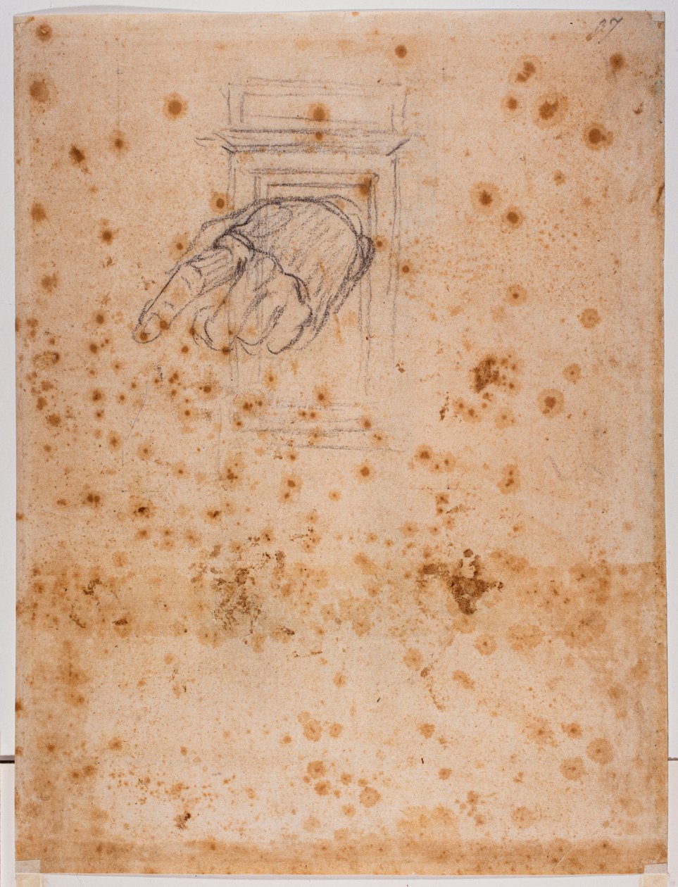 Estudo para um pilar e uma mão de Michelangelo Buonarroti