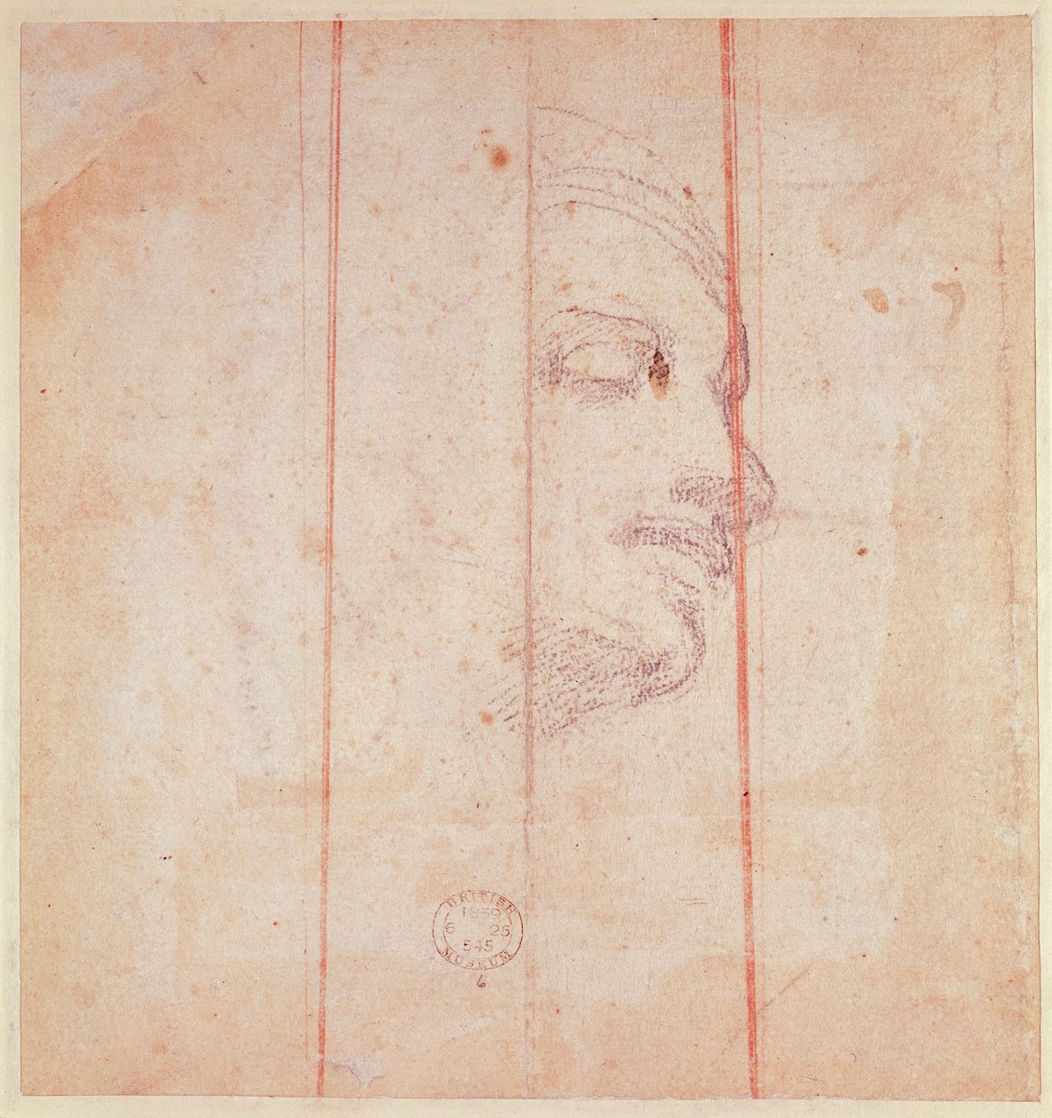 Estudo para o chefe da Sibila da Líbia (giz preto sobre papel) (verso) de Michelangelo Buonarroti