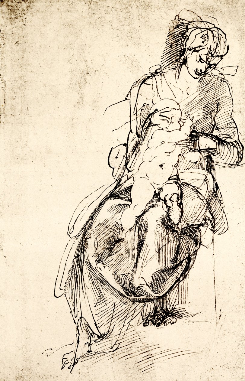 Estudo para a estátua de Madonna na capela Medici em Floence de Michelangelo Buonarroti